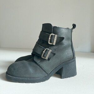 Vintage New Age Nubuck Suede Black Chunky Square Moto Boots 10